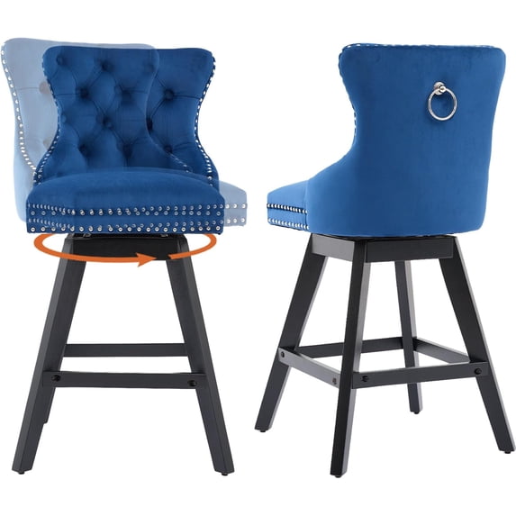 2 Pack 26" Counter Height Swivel Bar Stools with Back & Footrest, Upholstered Kitchen Island Chairs with Nailhead Trim for Home Bar, Pub, Dining Room