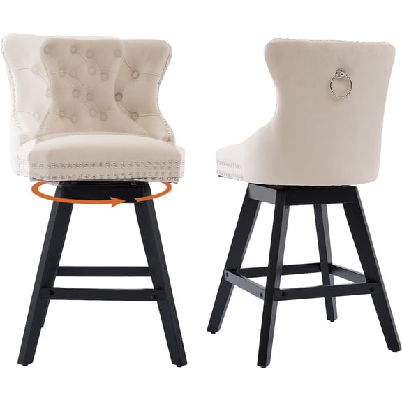 2 Pack 26" Counter Height Swivel Bar Stools with Back & Footrest, Upholstered Kitchen Island Chairs with Nailhead Trim for Home Bar, Pub, Dining Room