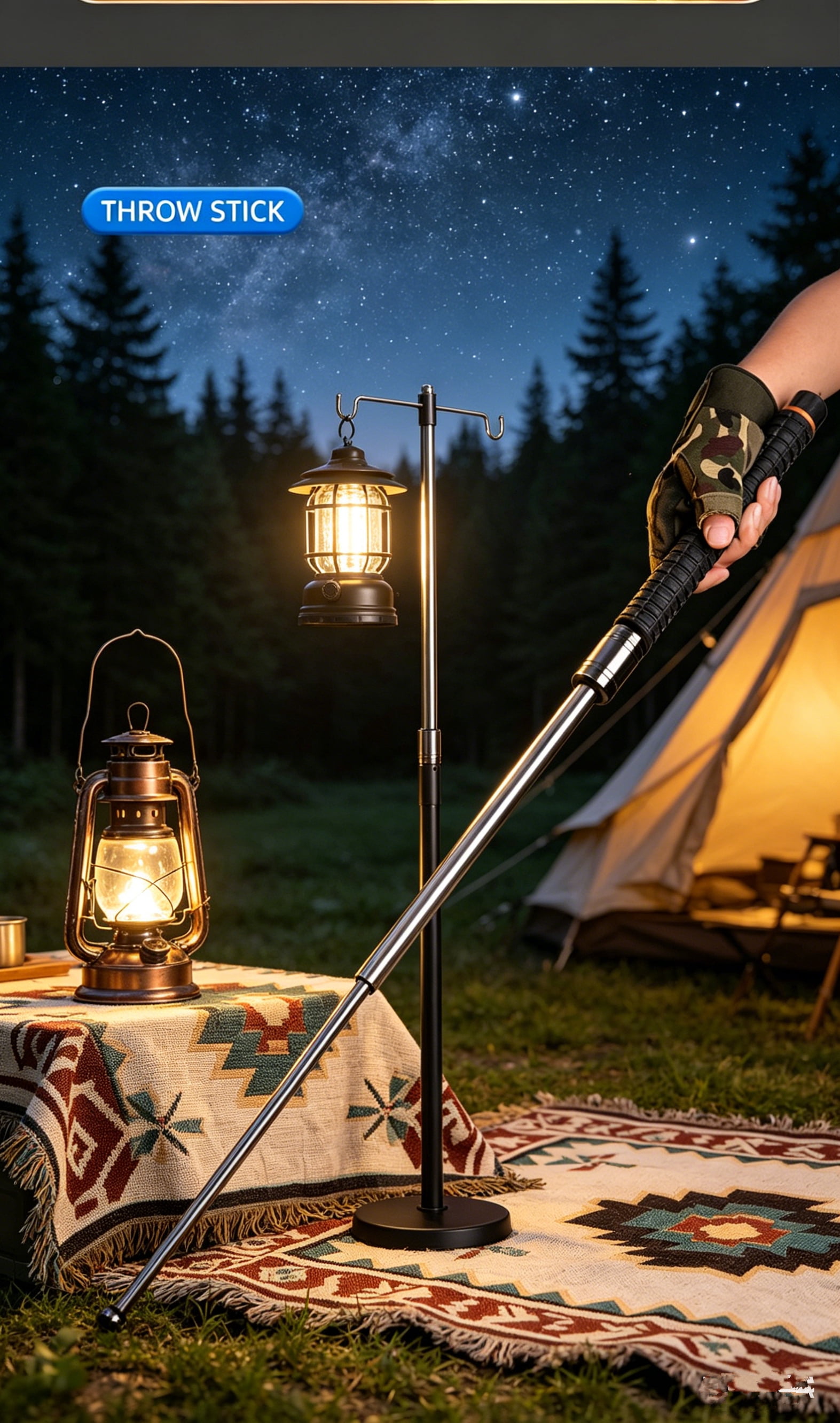 2 Pack 26" Telescopic Camping Utility Sticks, Extendable Stainless Steel Multi-Purpose Outdoor Lantern & Campsite Tools