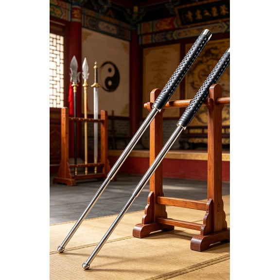 2 Pack 26" Telescopic Martial Arts Practice Sticks, Extendable Stainless Steel Training Staffs for Kung Fu & Fitness