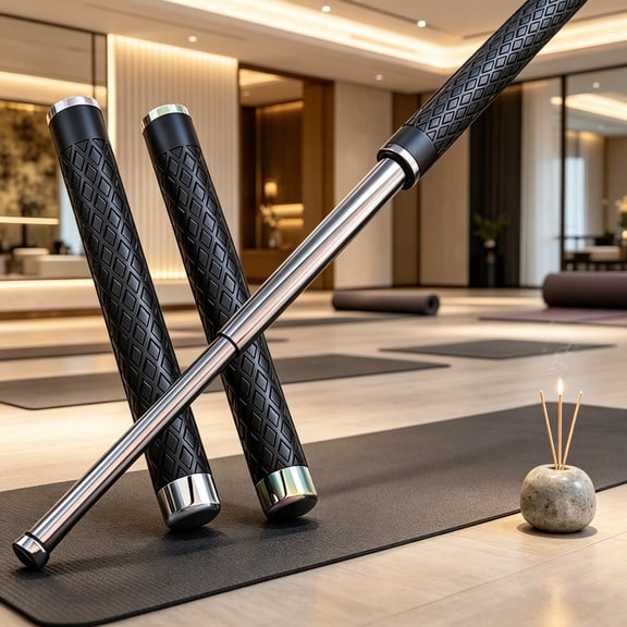 2 Pack 26" Telescopic Yoga & Pilates Alignment Sticks, Extendable Stainless Steel Posture & Balance Workout Tools
