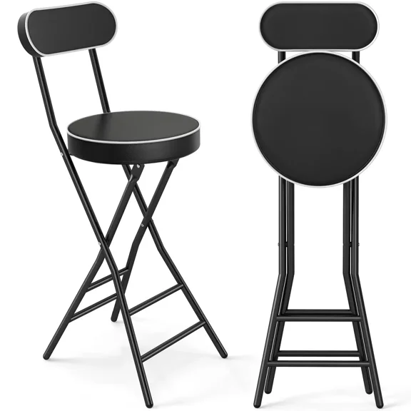 2 Pack 26 inch Height Folding Stool with Backrest and Handle, 400 lbs Capacity, Faux Leather Seat for Outdoor, Camping