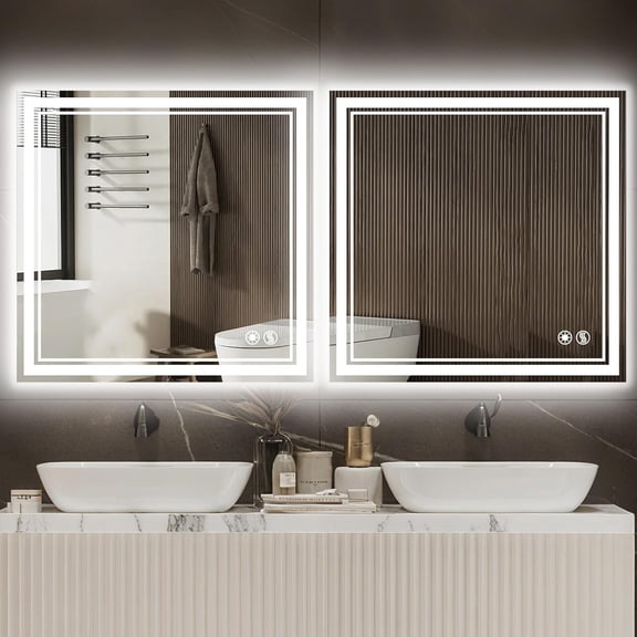 2 Pack 26 x 26'' LED Bathroom Mirror Fogless LED Mirror for Bathroom Dimmable 3 Colors Vanity Mirror with Lights Bathroom Mirror with LED Lights Wall Mounted Horizontal/Vertical