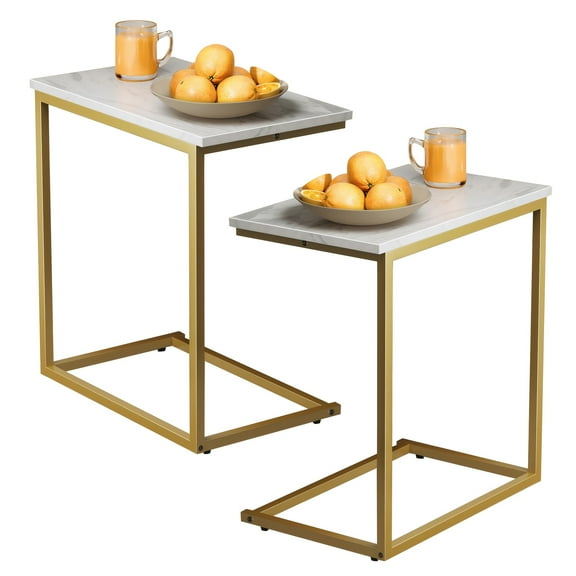 2-Pack 27" C-Shaped End Tables - 50lb Capacity, Matte Metal Frame - Slim Design Fits Under Sofas/Beds - Vintage Side Tables