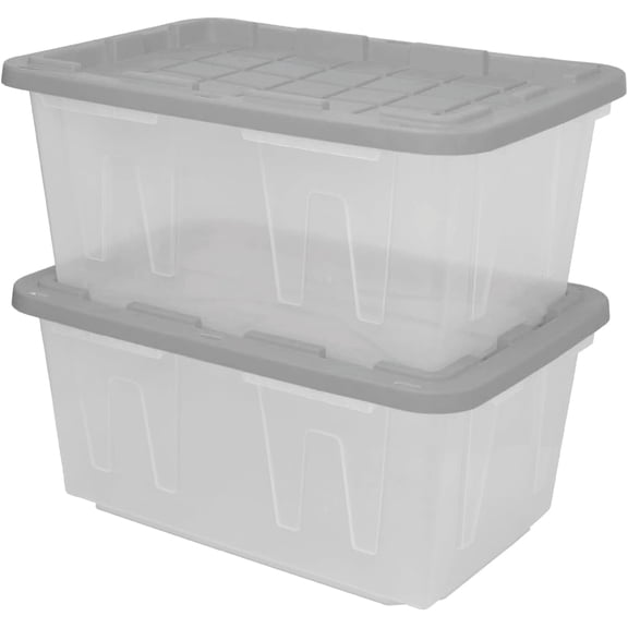 2 Pack 27 Gallon Clear Stackable Plastic Storage Totes 14.3×20.6×30.6in Black Yellow Trim Lockable Snap Lids For Dorm Garage Classroom