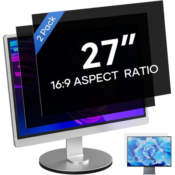 [2 Pack] 27 Inch Computer Privacy Screen for 16:9 Aspect Ratio Widescreen Monitor, Eye Protecting Anti-glare Blue Light Display Screen Privacy Protection, Removable Anti-scratch Coating