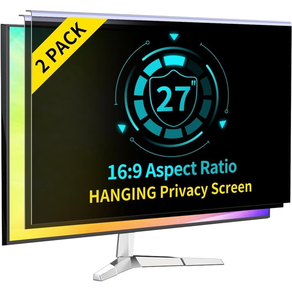 2-Pack 27 Inch Computer Privacy Screen Filter for 16:9 Monitor, Anti-Blue Light, Anti-UV Blue Light Blocking Removable Protector Shield, Hanging Type