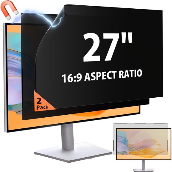 2 Pack 27 Inch Magnetic Privacy Screen for Frameless Monitor, Anti Glare & Blue Light Filter Computer Screen Protector, Removable Anti-Spy Shield for 27" 16:9 Widescreen Desktop Display