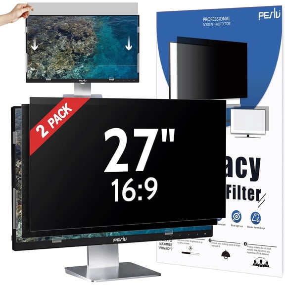 2-Pack] 27 Inch Privacy Screen for Computer Monitor 16:9 Aspect Ratio, Eye Protection Anti Blue Light Glare Shield, 27inch Removable Black Blackout Anti Spy Desktop Security Private Filter