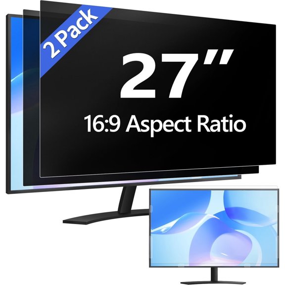 [2 Pack] 27 Inch   Screen Filter for 16:9 Aspect Ratio, Eye Protection, Anti-Glare, Anti-Blue Light    Filter, Removable Anti-Scratch 27in Protector Film