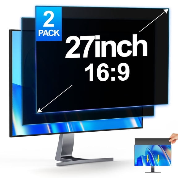 "GUDTEKE 27"" Privacy Screen Protector, Anti-Glare & Blue Light Shield for 16:9 Widescreen Monitor, 2 Pack"
