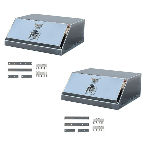2 Pack 27" x 24.6" x 11" Aluminum Truck Logger Tool Box with Mirror Finish Compatible with Between Headache Racks - Single Door, Locking T-Handle Bolt-on Tool Box for Trailer