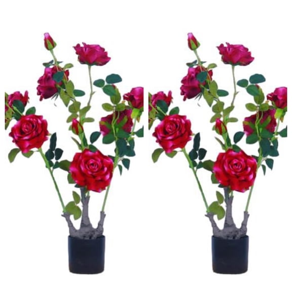 2 Pack 28 in Artificial Peony Flower Outdoor Trees, Faux Floral Flower Blooming Potted Plant in Cement Pot Realistic Faux Camellia Plants for Porch Decor Indoor Outdoor Office Home