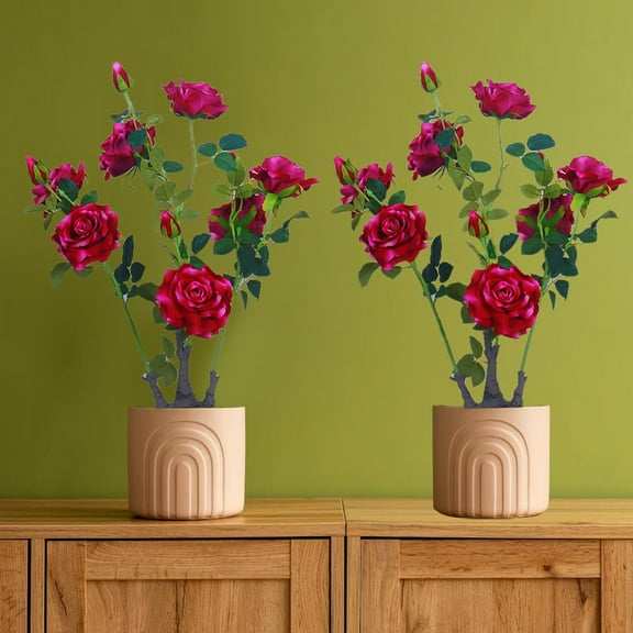 2 Pack 28 in Artificial Peony Flower Outdoor Trees with Green Leaves Fake Roses Bouquet Floral Arrangement for Spring Summer Centerpiece Table Wedding Party Home Decor