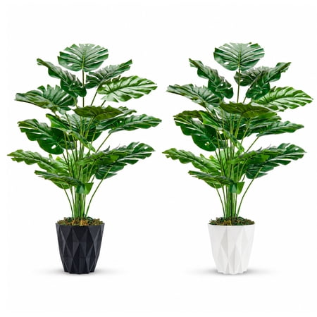 Miracliy 2 Pack 70cm Artificial Monstera Plant, Faux Tropical Split Leaf Greenery with White & Black Diamond Geometric Pots, Indoor Home Office Floor Decor price history and forecast - Miracliy None