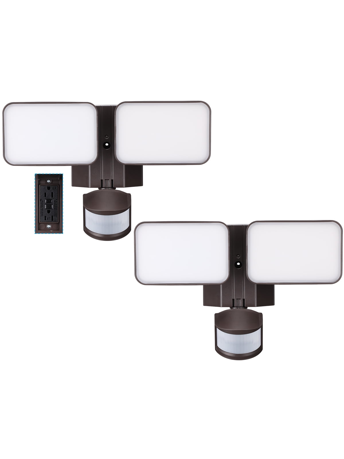 LEONLITE 28W LED Security Light With GFCI Outlets - Motion Sensor & Dusk To Dawn Outdoor Flood Light