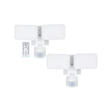 2 Pack 28W LED Flood Security Light with GFCI Outlets& Motion Sensor, Dusk to Dawn, Adjustable 2-Head, 5000K Daylight, White