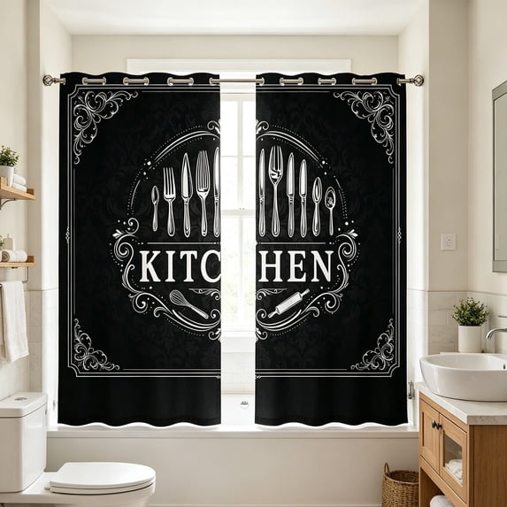 2 Pack 2D Printed Kitchen Curtain 28x47 Inches, Washable Decorative Short Curtain Pair with Rod Pocket, Window Curtain for Kitchen Bedroom Bathroom