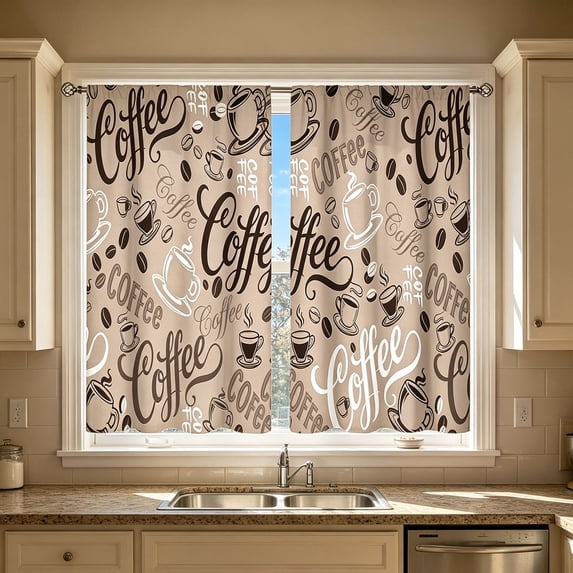 2 Pack 2D Printed Kitchen Curtain 28x47 Inches, Washable Decorative Short Curtain Pair with Rod Pocket, Window Curtain for Kitchen Bedroom Bathroom