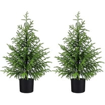 2 Pack 2FT Artificial Topiary Christmas Trees, Real Touch Norfolk Pine, UV Resistant Faux Plants for Outdoor Front Porch Decor, Lifelike Greenery Indoor/Outdoor Artificial Pine Christmas Trees