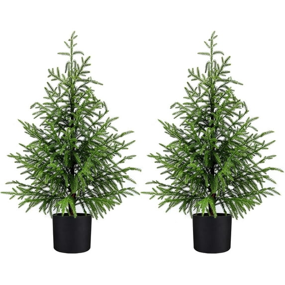2 Pack 2FT Artificial Topiary Tree Real Touch Norfolk Pine Tree, UV Resistant Artificial Pine Outdoor Plants for Front Porch Decor, Fake Greenery Outdoor Plants Realistic Faux Indoor Tree