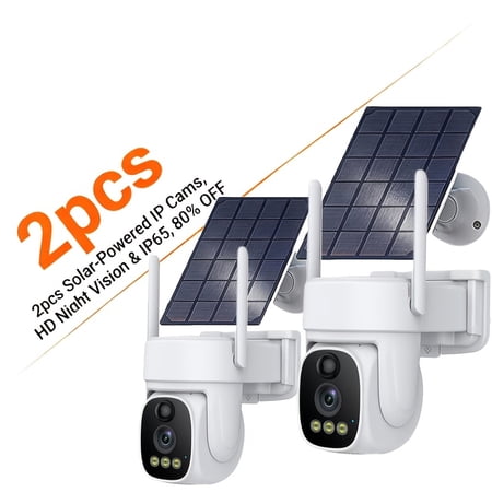 2-Pack 2K Solar Outdoor Security Cameras, Wire-Free with AI Detection, Color Night Vision, Auto Tracking, Two-Way Audio, and 24/7 Recording for Home Safety