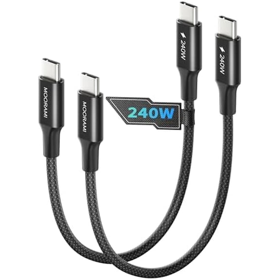 2-Pack 2ft Short 240W USB C to USB C Cable, 24-inch PD 3.1 Fast Charging Cord Compatible for Tidy Desktop, iPhone 17/16/15, MacBook Air, iPad Pro, 48-Braided 480Mbps