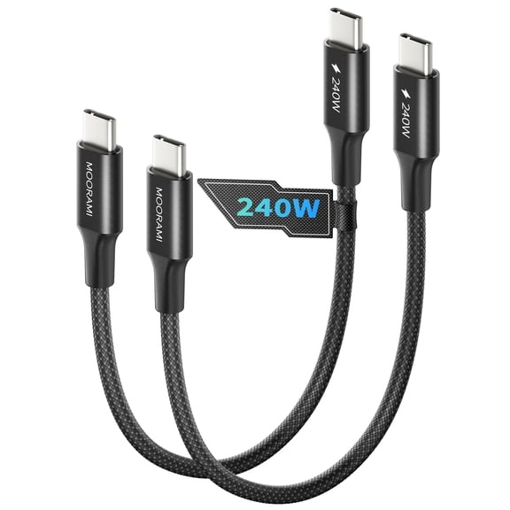 2-Pack 2ft Short 240W USB C to USB C Cable, 24-inch PD 3.1 Fast Charging Cord Compatible for Tidy Desktop, iPhone 17/16/15, MacBook Air, iPad Pro, 48-Braided 480Mbps