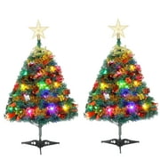 [2 Pack] 2ft Tabletop Xmas Tree with Multi-Color LED String Lights Artificial Small Christmas Tree with Pine Cones Christmas Balls Ornaments, 24 inch Mini Christmas Tree for Holiday Party Xmas Decor