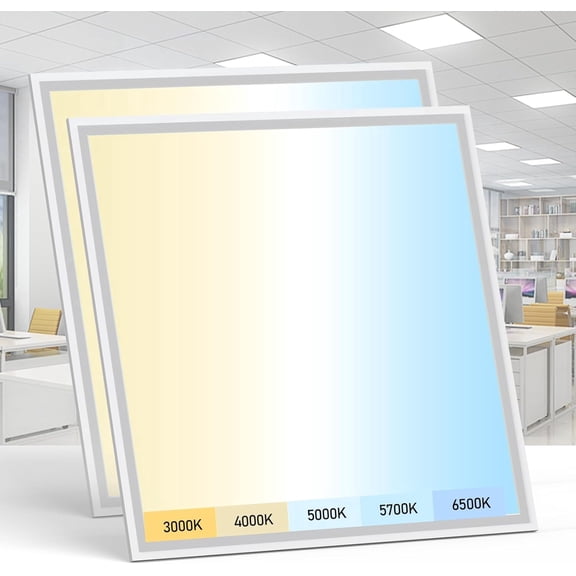 2 Pack 2x2 LED Drop Ceiling Flat Panel Light - 5CCT/5Wattage Selectable 5500LM Dimmable 120-277V for Commercial Home Use