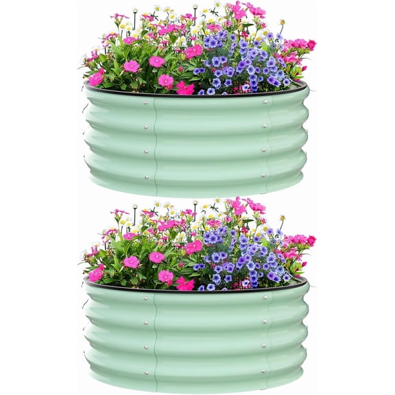 2-Pack 2x2x1FT Round Galvanized Steel Raised Garden Beds – Open Bottom Planter Boxes for Outdoor Vegetable, Flower & Herb Growing, Weather-Resistant, Anti-Rust,Round 2*2*1FT Olive Green 2-pack.