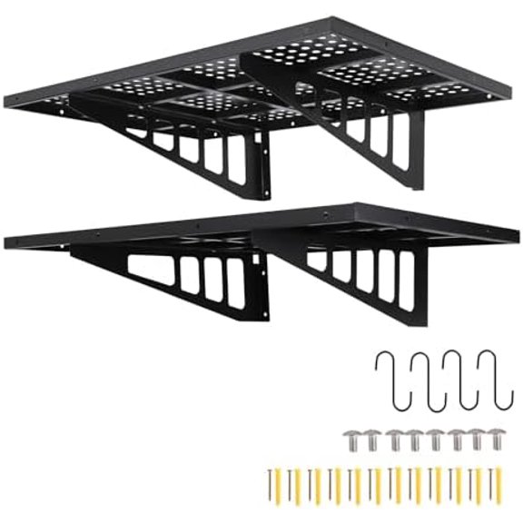 2 Pack 2x3 FT Heavy Duty Wall Mounted Shelves, Garage Storage Shelving Wall Mounted 800 LB Capacity, Metal Floating Organization Rack for Warehouse, Laundry Room, Basement & Garage