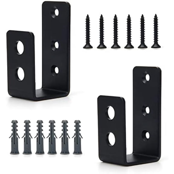 2 Pack 2x4 Door Barricade Brackets, Upgrade Thickness Door Security Bar Heavy Duty Reinforcement U Bracket for Home, Garage, Gate, Barn, Shed (Black)