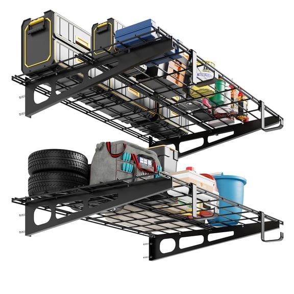 2-Pack 2x4FT Garage Shelving, Wall Shelf Garage Storage Rack Floating Shelves,Metal Wall Shelves Suitable for Shop, Shed, Garage Storage