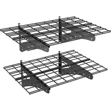 2-Pack 2x4ft Heavy Duty Garage Wall Shelving,Wall Mounted Storage Shelves for Garage,Closet, Laundry Room,Heavy Duty Wall Shelving, Holds Up to 500 Lbs(Black)