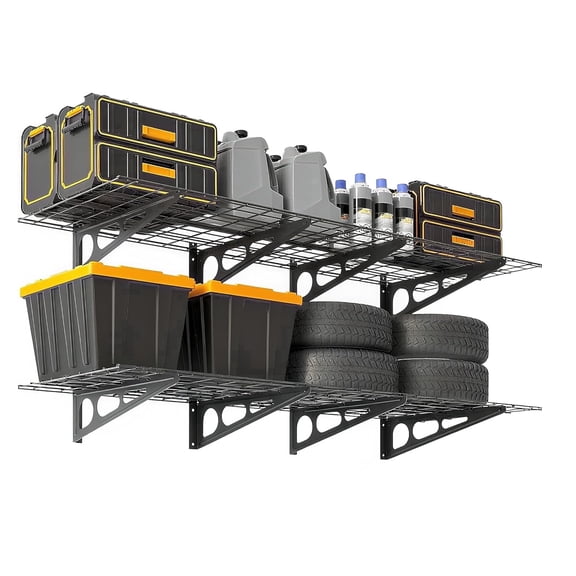 2 Pack 2x6 ft Heavy Duty Wall Mounted Garage Shelves, Metal Storage Rack, 1600 lbs Capacity Floating Shelving