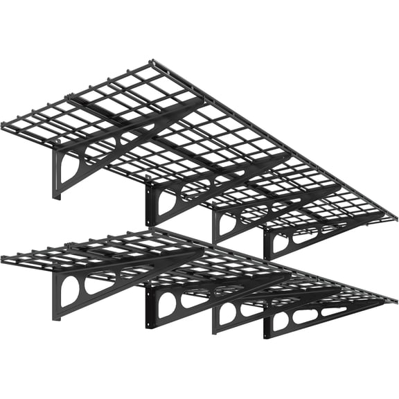 2-Pack 2x6ft Garage Shelving 24-inch-by-72-inch Wall Shelf Garage Storage Rack Floating Shelves, Black, Classic Series
