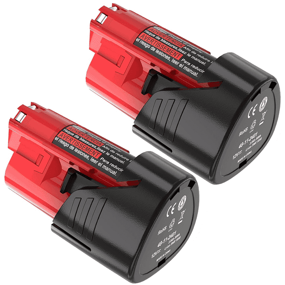 2 Pack 3.0Ah Replacement for Milwaukee M12 12V Lithium Ion Battery, Compatible with Milwaukee 12V Tools / Heated Jacket 48-11-2420 48-11-2440 48-11-2402 48-11-2411 Cordless Power Tools