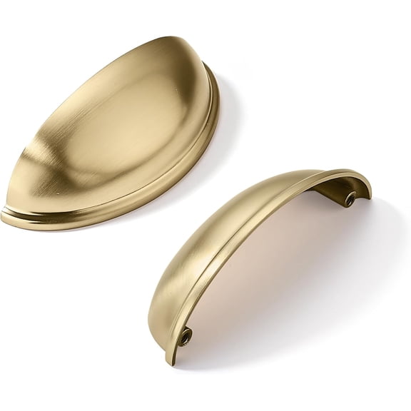 2 Pack 3-1/2" Drawer Pulls Brushed Brass Cabinet Cup Pulls Kitchen Hardware Cabinet Handles Drawer Handles Knobs 3.5 inch Hole Center