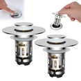 thumbnail image 1 of 2 Pack 3 in 1 Bathroom Sink Drain Strainer, Universal Pop Up Stopper with Removable Stainless Steel Filter Basket Hair Catcher, Sink Plug for 1.1''~2.36'' Basin, Brass Bullet Core, Chrome, 1 of 9