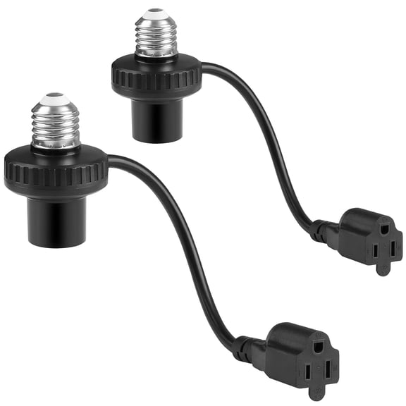 2 Pack 3 in 1 Light Socket Outlet Adapter, Support 3 Prong Light Bulb Socket, E26/E27 Light Socket to Plug Adapter with Extension Cord for Garage, Porch, Patio, CCTV Camera(Black)