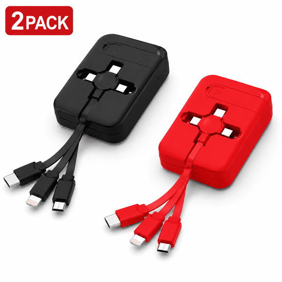 2 Pack 3 in 1 Retractable Multi Charging Cable with Phone Stand, TPE Macaron Compact Charger Cord for USB-C, Micro USB, and 8-Pin Devices, Portable Travel Cable for Desk, Car, Bag, and Everyday Use
