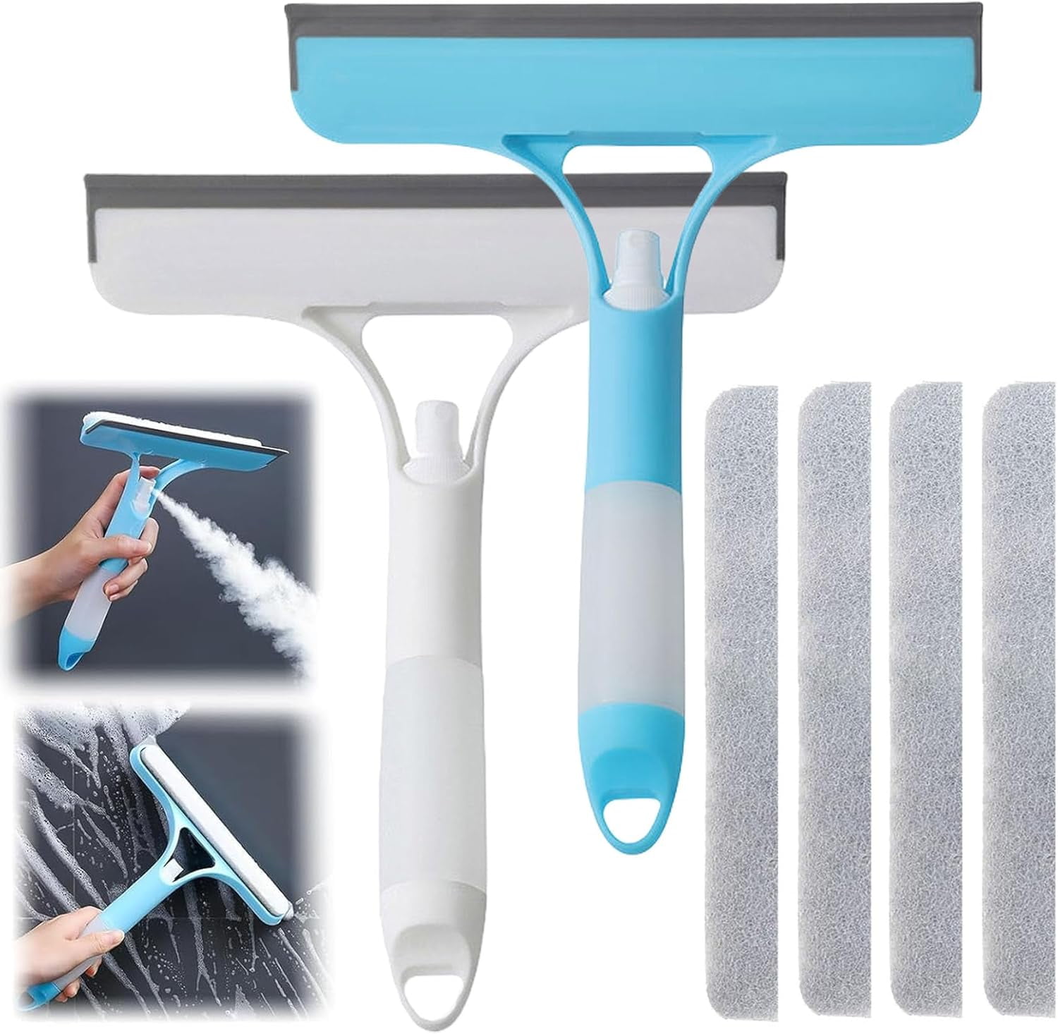 2 Pack 3 in 1 Window Cleaning Scraper, 3 in 1 Spray Squeegee, Window ...