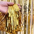 thumbnail image 1 of 2 Pack 3.3 ft x 6.6 ft Tinsel Foil Fringe Curtains Backdrop, Metallic Foil Curtains for Party Photo Booth Props Decoration, Gold, 1 of 2