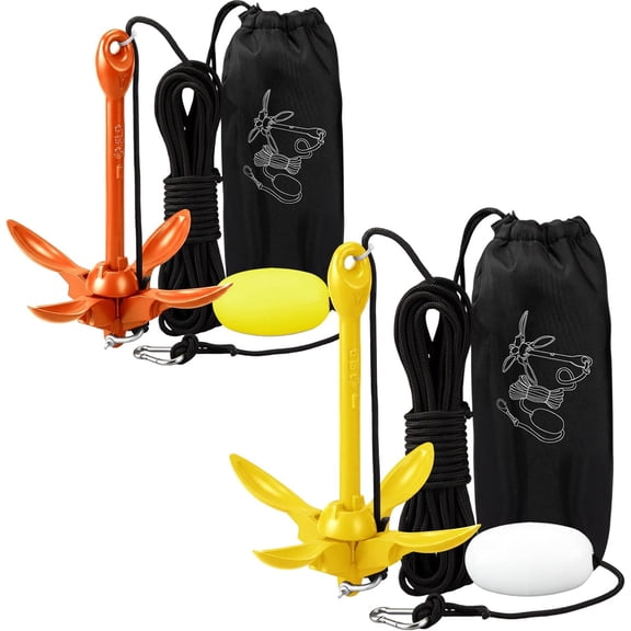 2 Pack 3.3 lb Folding Grapnel Anchor Kit with 40 ft Ropes Buoy Balls Snap Hooks and Storage Bags for Kayaks Canoes Paddle Boards Small Boats
