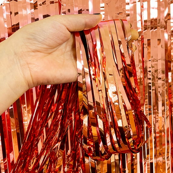2 Pack 3.3x6.6 Feet Rose Gold Foil Fringe Backdrop Curtains, Tinsel Streamers Birthday Party Decorations, Fringe Backdrop for Graduation, Baby Shower, Gender Reveal, Disco Party