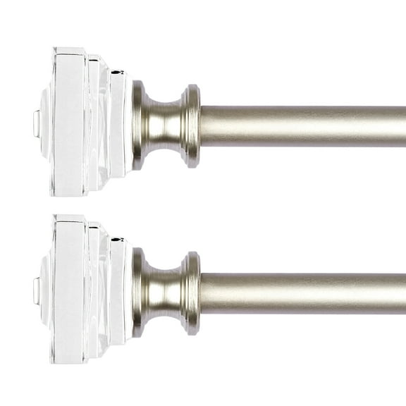 2 Pack 3/4" Diameter Standard Decorative Window Curtain Rod, Adjustable Curtain Rod for Windows , Acrylic Square Finials