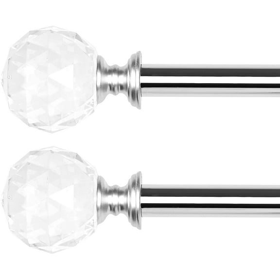 2 Pack 3/4 Inch Diameter Adjustable Curtain Metal Rod with Round Clear Acrylic Ball Finials,28 to 48 Inch