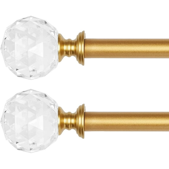2 Pack 3/4 Inch Diameter Adjustable Curtain Metal Rod with Round Clear Acrylic Ball Finials,28 to 48 Inch