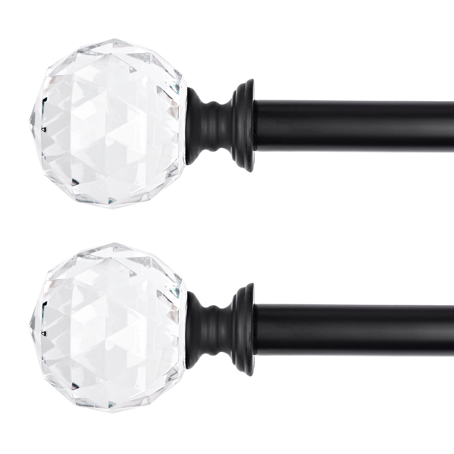 2 Pack 3/4 Inch Diameter Adjustable Curtain Metal Rod with Round Clear Acrylic Ball Finials，48 to 84 Inch